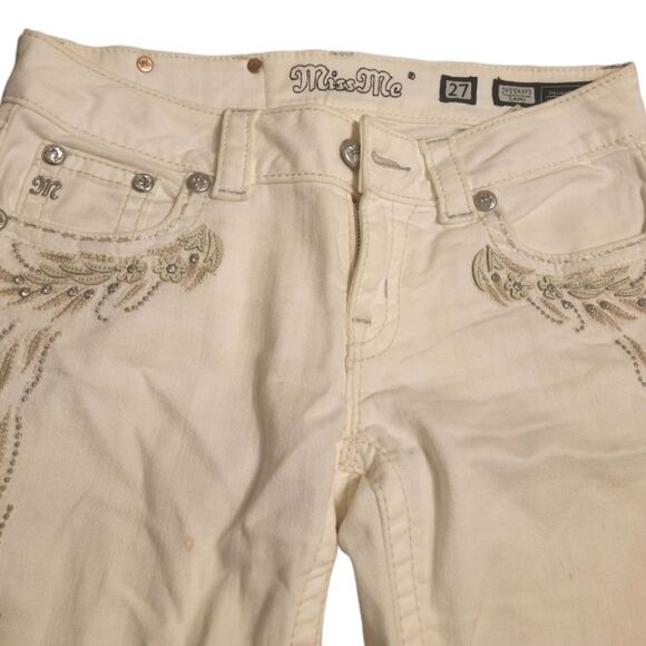 Miss Me JP5543P2 Capri Women’s Sz 27White Rhinestones Embroidered Button & Zip - Picture 5 of 9